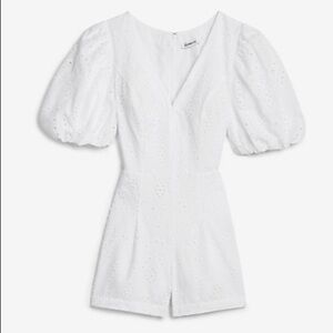 NWT Express Eyelet Embroidered Puff Sleeve Romper White